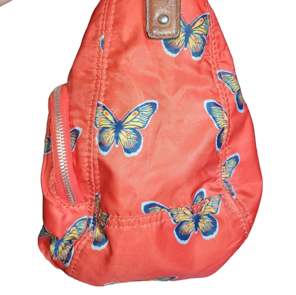 Franco Sarto Orange Butterfly Nylon Crossbody Shoulder Messenger Bag 14"X10"X6" - Picture 5 of 10